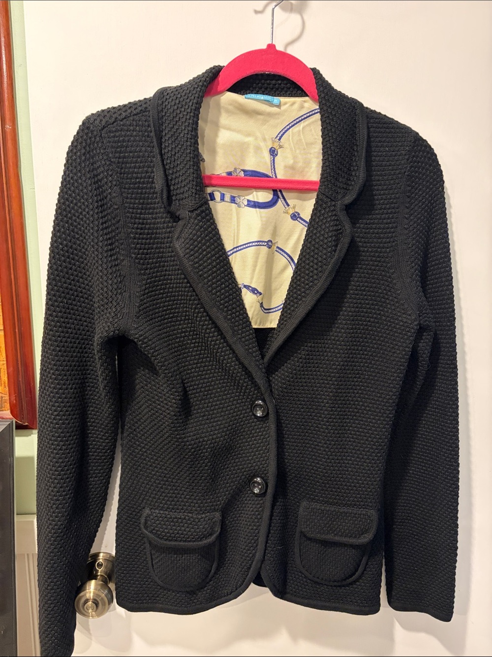 J. McLaughlin Black Textured Knit Blazer M long sleeve Half lined
